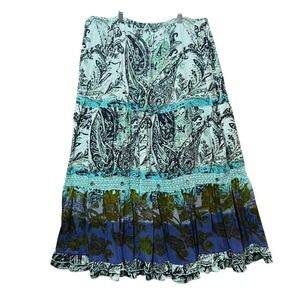 Forbidden Maxi Skirt Paisley Print Tiered Ruffle Hem Boho Chic‎ Large